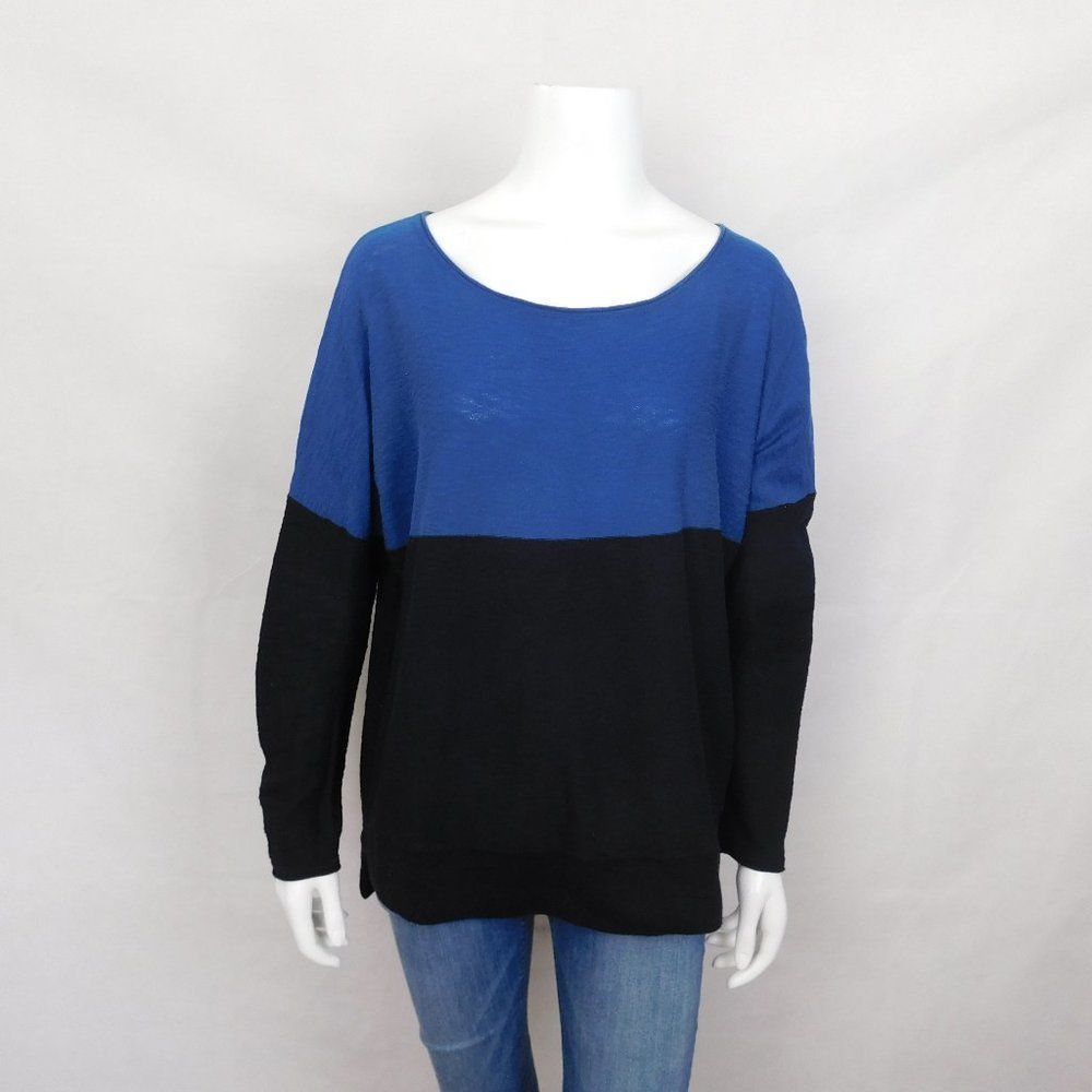 Vince Color Block Sweater Black Blue Medium